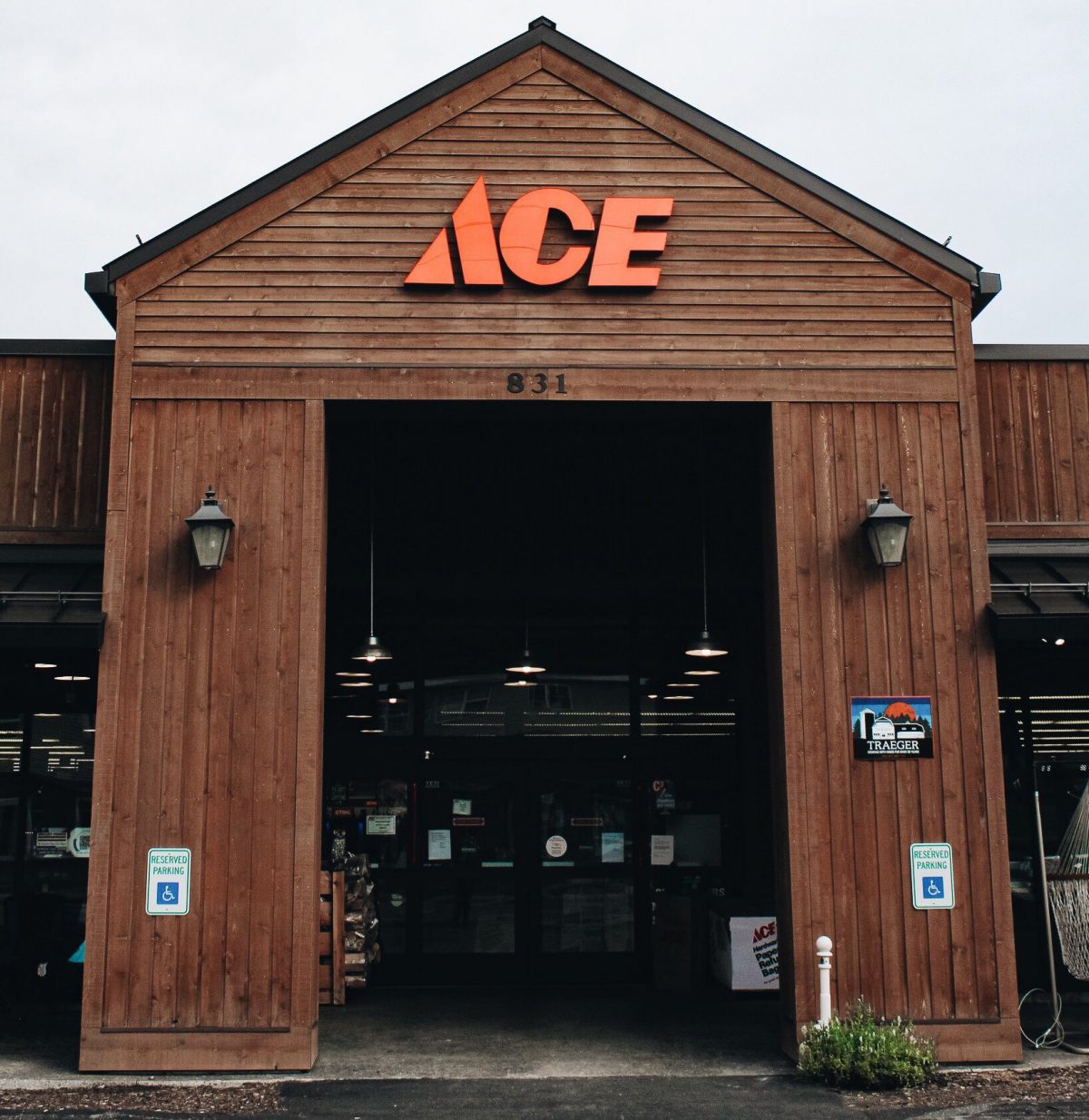 Hatchet Hardware's Brunswick storefront. The ACE logo is prominently displayed on the awning above the entrance.